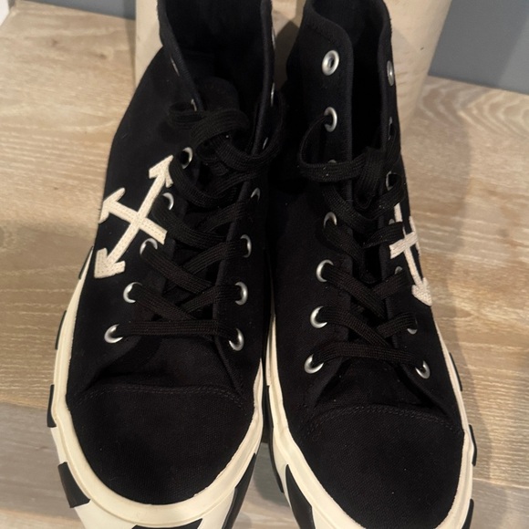 Off-White Black Canvas Sneakers with White Stripes - Picture 5 of 13